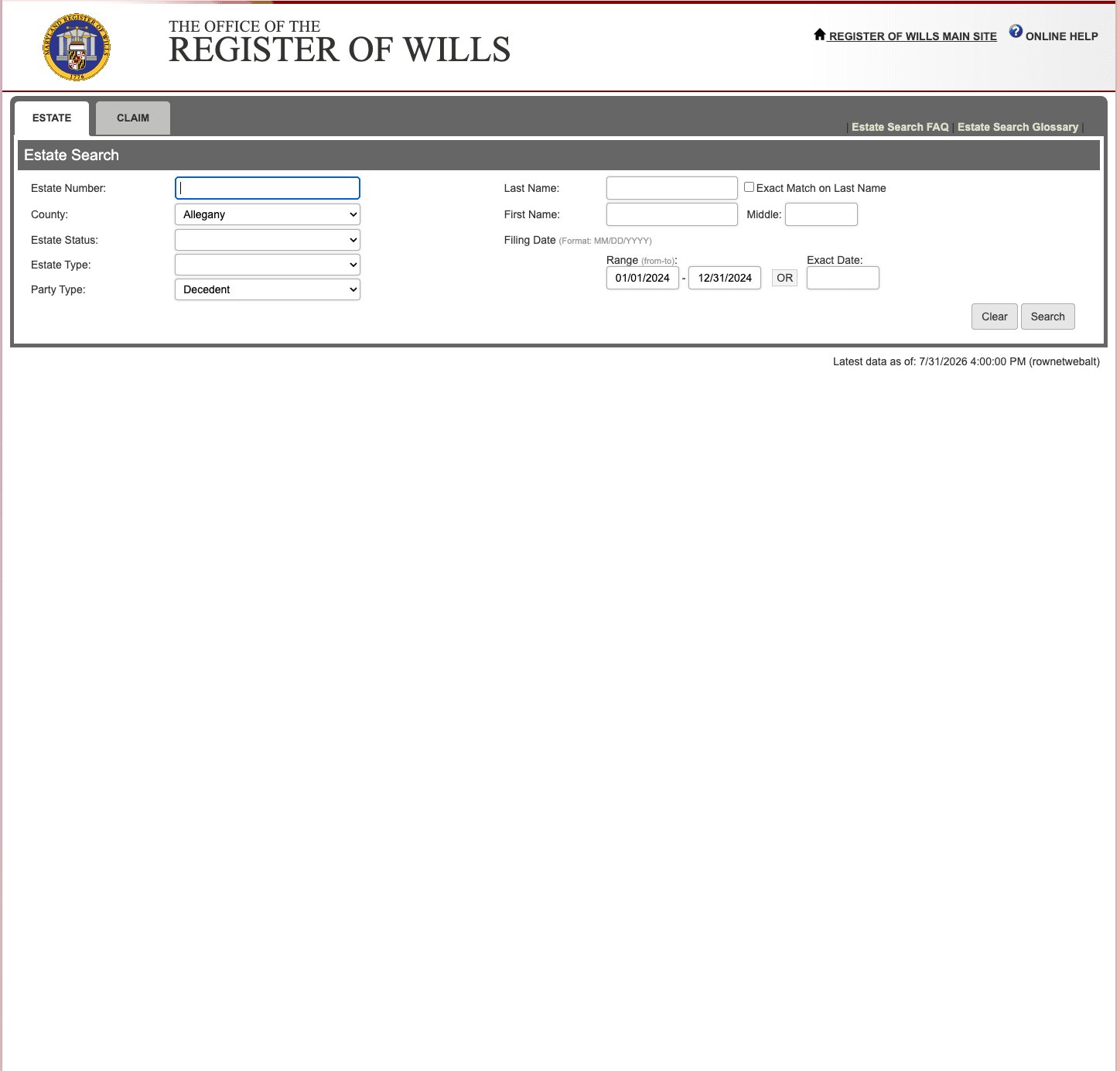 Maryland Register of Wills Scraper screenshot 1